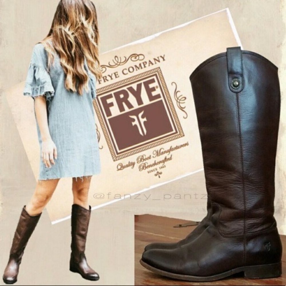 FRYE Melissa Inside Zip Button Boots Dark Brown 7